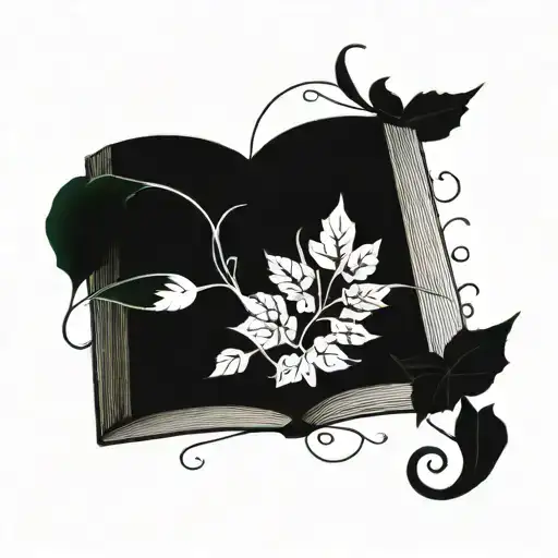 open book with leaves and vines growing up out of it  tattoo design idea