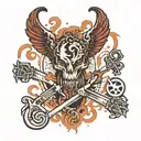 St. Jimmy symbol with rage on one side and love on the other tattoo design idea