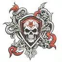 St. Jimmy symbol with rage on one side and love on the other tattoo design idea