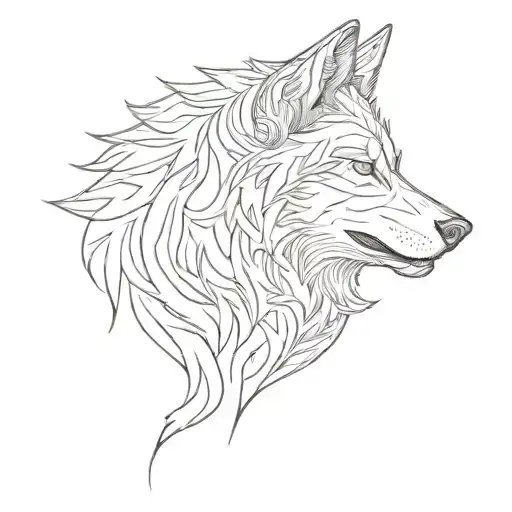 Male wolf howling tattoo design idea