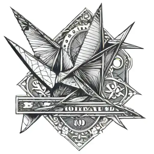 origami crane made from a dollar bill tattoo design idea