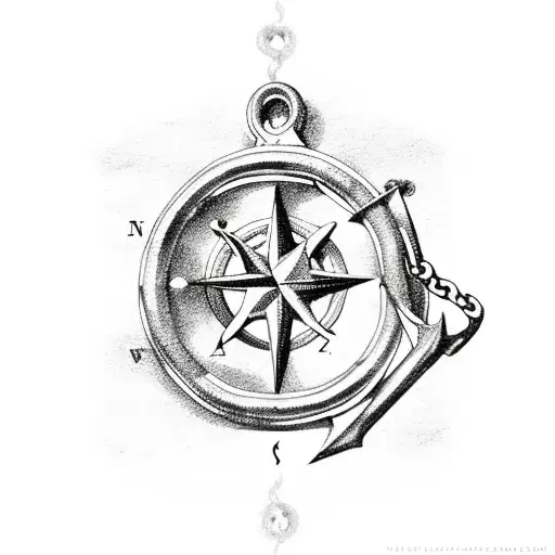 anchor with compass and chain tattoo design idea