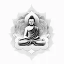 A Buddha meditating with musical notes surrounding tattoo design idea