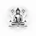A Buddha meditating with musical notes surrounding tattoo design idea