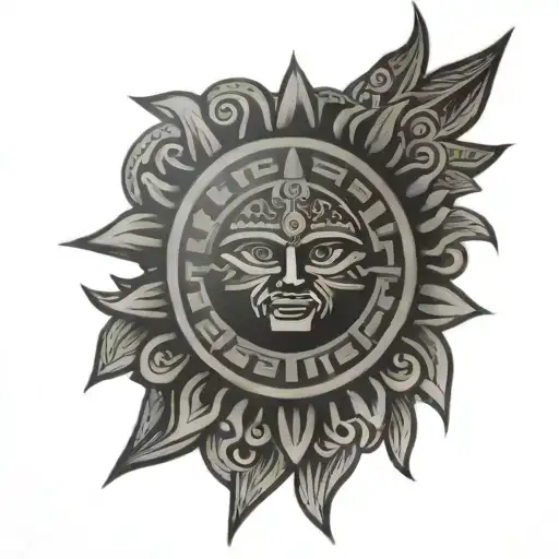 aztec sun coverup tattoo design idea