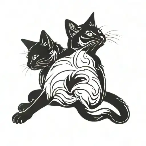 two headed black cat  coverup  tattoo design idea