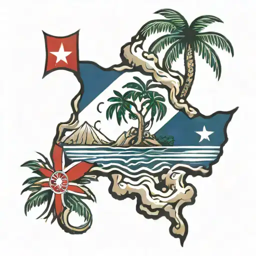 island with dominican republic flag tattoo design idea