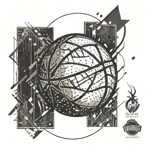 Basketball with abstract grunge elements and textures tattoo design idea