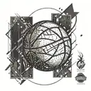 Basketball with abstract grunge elements and textures tattoo design idea