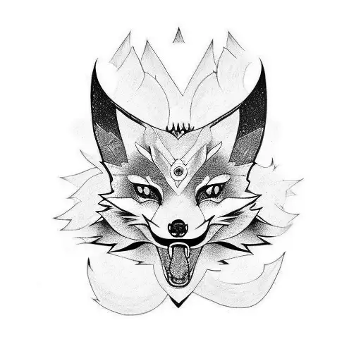Nine tail fox head evil tattoo design idea