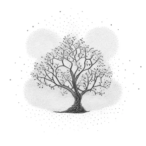 A dotwork tattoo of a flourishing tree with each leaf representing a significant moment or memory with your children tattoo design idea