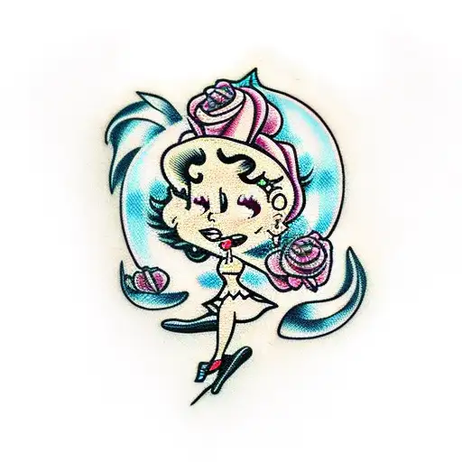 Betty Boop in a rose tattoo design idea