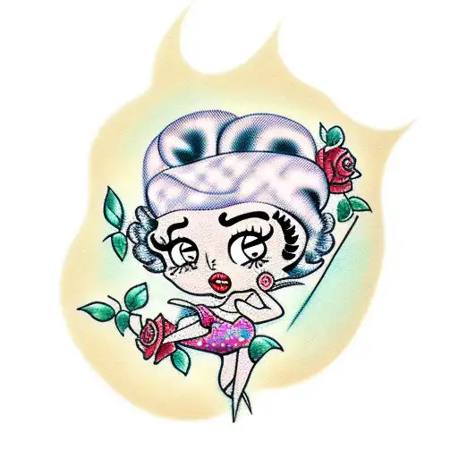 Betty Boop in a rose tattoo design idea