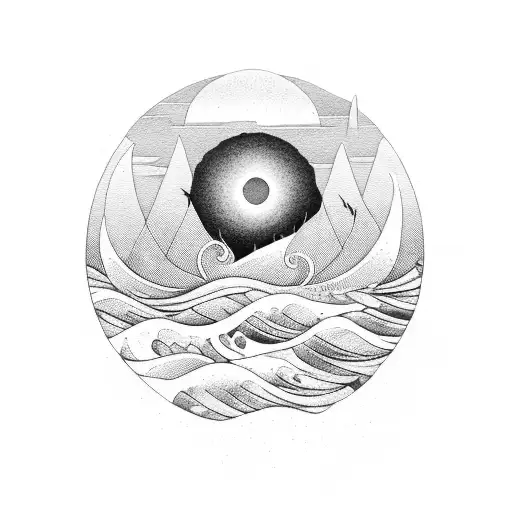 A serene sunset with musical notes forming the waves tattoo design idea