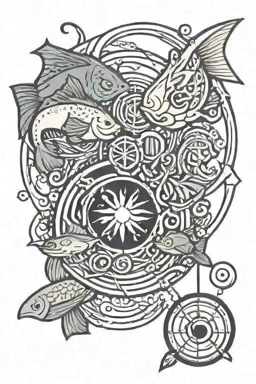 The adventure zone balance symbol with steve the fish and Fisher the voidfish  tattoo design idea