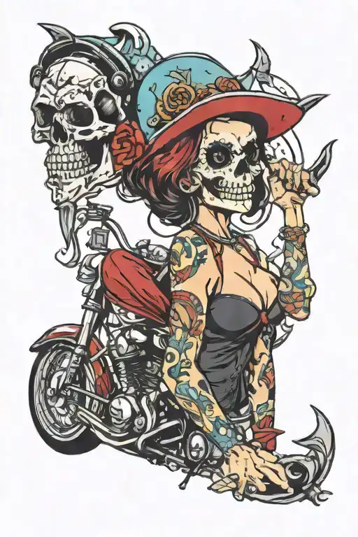 skull pin up girl chopper one piece tattoo design idea