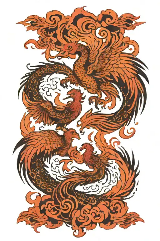 double headed phoenix rising from the ashes tattoo design idea