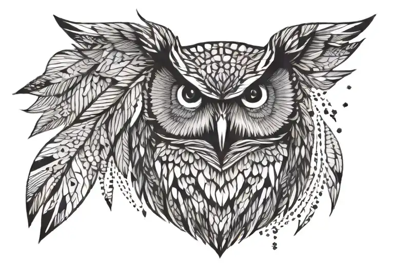 wise owl geometric design combining elements like trees tattoo design idea