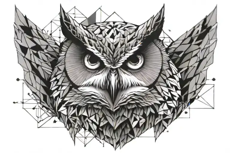 wise owl geometric design combining elements like trees tattoo design idea