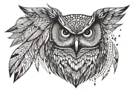wise owl geometric design combining elements like trees tattoo design idea