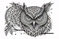 wise owl geometric design combining elements like trees tattoo design idea