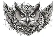 wise owl geometric design combining elements like trees tattoo design idea