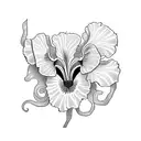 a single iris flower tangled with a single aster flower tattoo design idea