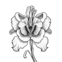 a single iris flower tangled with a single aster flower tattoo design idea
