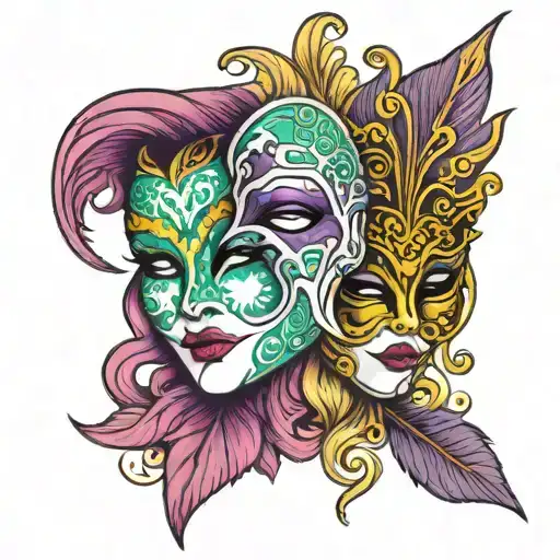 two venetian mask teal and purple tattoo design idea