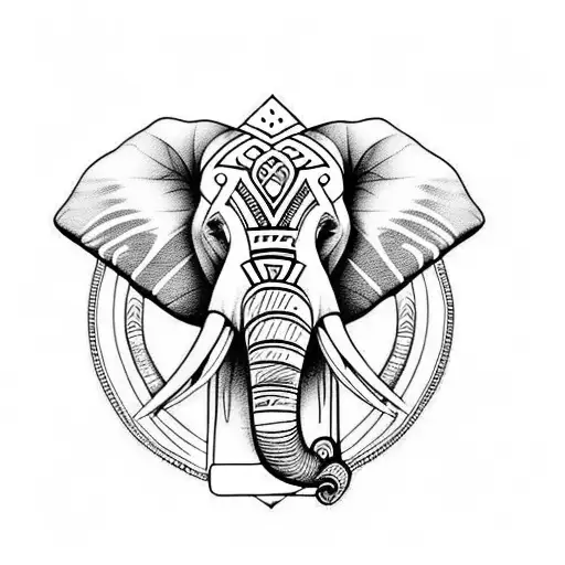 elephant, tribal, outline, Mandela, just the normal amount of 2 tusks  tattoo design idea