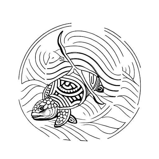 Turtle, dolphin, monkey,Maui tribal, totem pole tattoo design idea