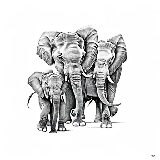 3 elephants, with the number 7  tattoo design idea