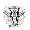 elephant, tribal, outline, Mandela, 2 tusks, 1 trunk,  tattoo design idea