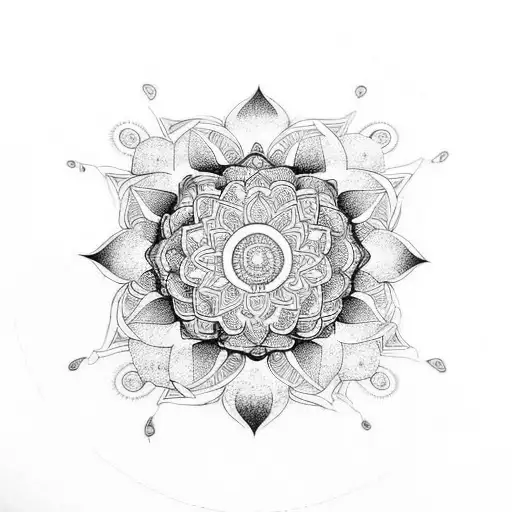 Mandala with lotus with binary spaces bitween and arm tatto psychedelic tattoo design idea