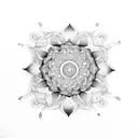 Mandala with lotus with binary spaces bitween and arm tatto psychedelic tattoo design idea