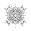 Mandala with lotus with binary spaces bitween and arm tatto psychedelic tattoo design idea