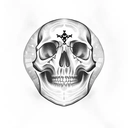 eggplant with skull face, cross bones tattoo design idea