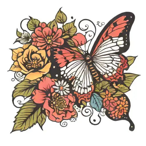 ojibwe floral and butterflies flying tattoo design idea