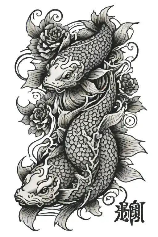 koi carp and dragon tattoo design idea