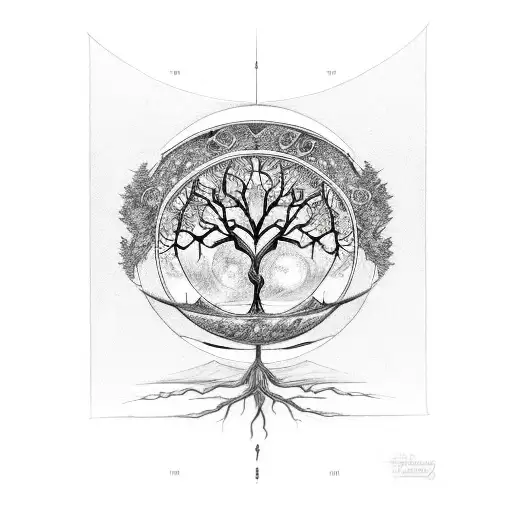 Tree Of Life, yggdrasil, hourglass, passing time, sun, moon  Family Tree tattoo design idea