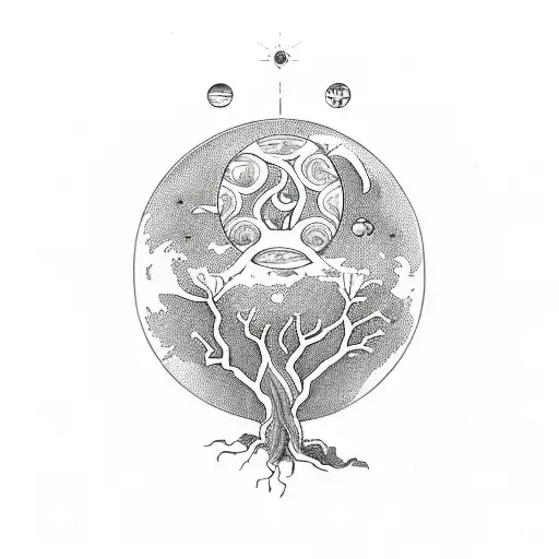  yggdrasil, hourglass, passing time, sun, moon  Family Tree tattoo design idea