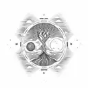 yggdrasil, hourglass, passing time, sun, moon  Family Tree tattoo design idea