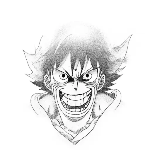 A mesmerizing portrait of Monkey D. Luffy, the main protagonist of One Piece, showcasing his determination and strength tattoo design idea