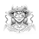 A mesmerizing portrait of Monkey D. Luffy, the main protagonist of One Piece, showcasing his determination and strength tattoo design idea