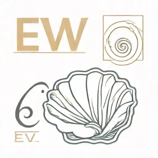 seashell with letters "E & V" in it, coastal vibes, coastal Italian restaurant logo tattoo design idea