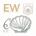 seashell with letters "E & V" in it, coastal vibes, coastal Italian restaurant logo tattoo design idea