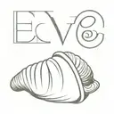 seashell with letters "E & V" in it, coastal vibes, coastal Italian restaurant logo tattoo design idea