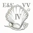seashell with letters "E & V" in it, coastal vibes, coastal Italian restaurant logo tattoo design idea