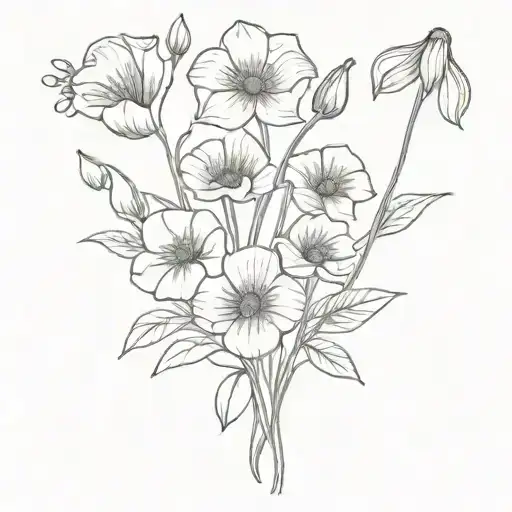 flowerbouqet with snowdrop, Rose, poppy and morning glory tattoo design idea