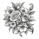 flowerbouqet with the flowers snow drop, Rose, poppy and morning glory tattoo design idea